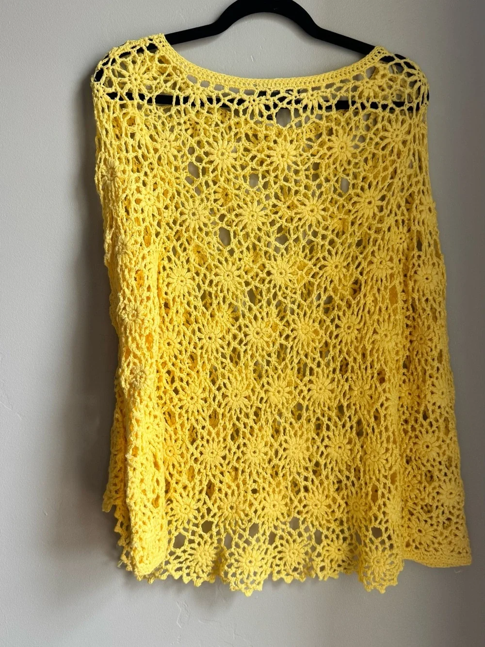 Yellow Crochet Knit Sweater Boho Festival Beach Cover Up Lightweight Top Y2K L
